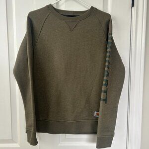 Carhartt Relaxed Fit Crewneck Sweatshirt Medium Olive Green Logo Sleeve
